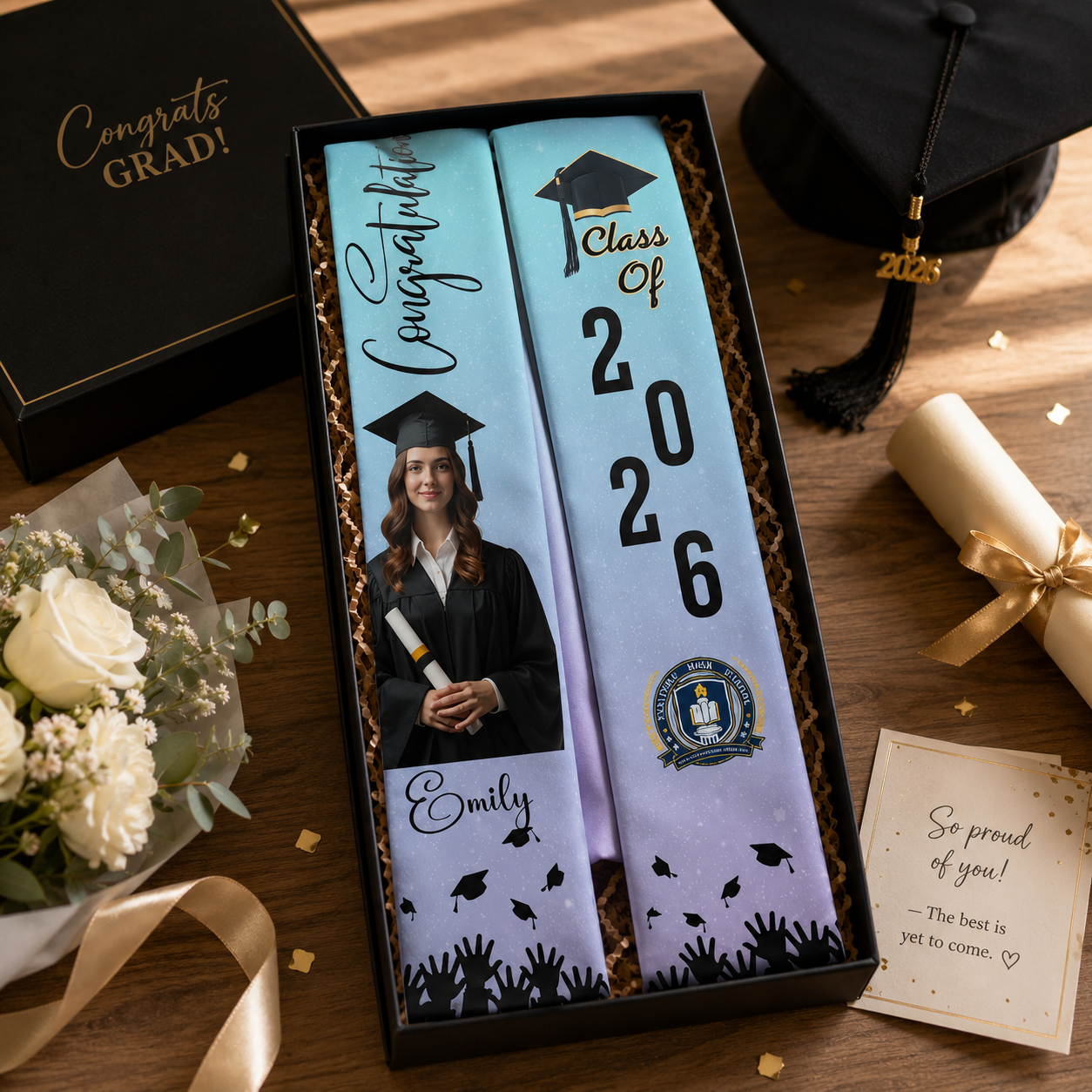 Personalized Graduation Stole – Custom Photo, Name and Year