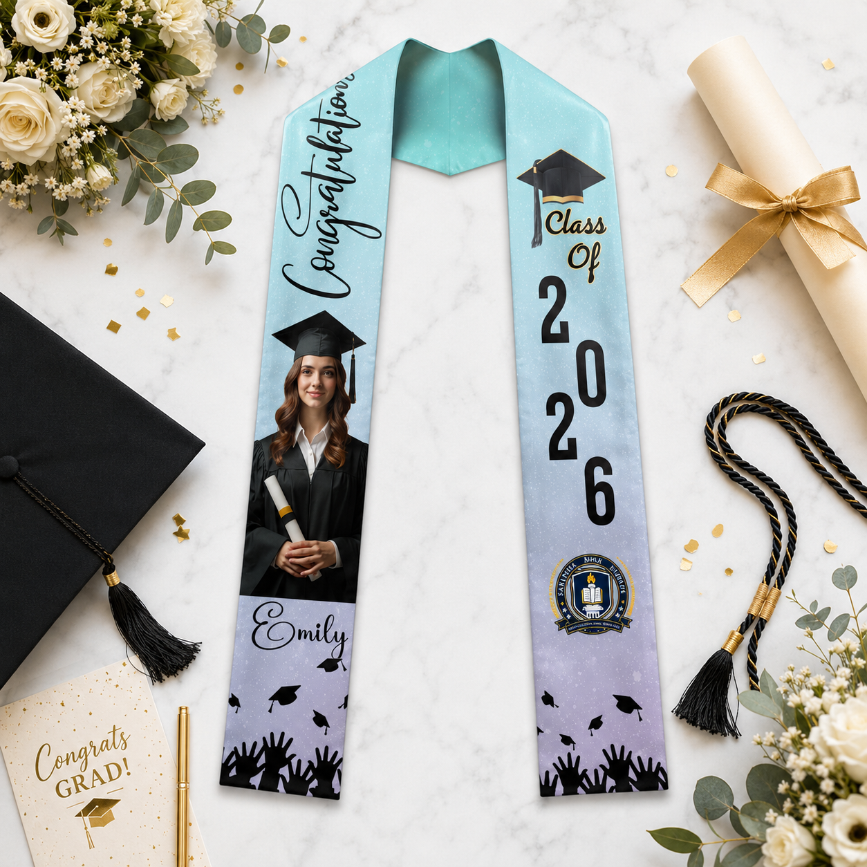 Personalized Graduation Stole – Custom Photo, Name and Year