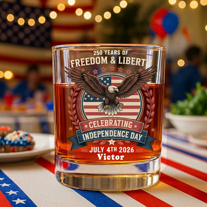 250 Year Of American Independence Patriotic Whiskey Glass