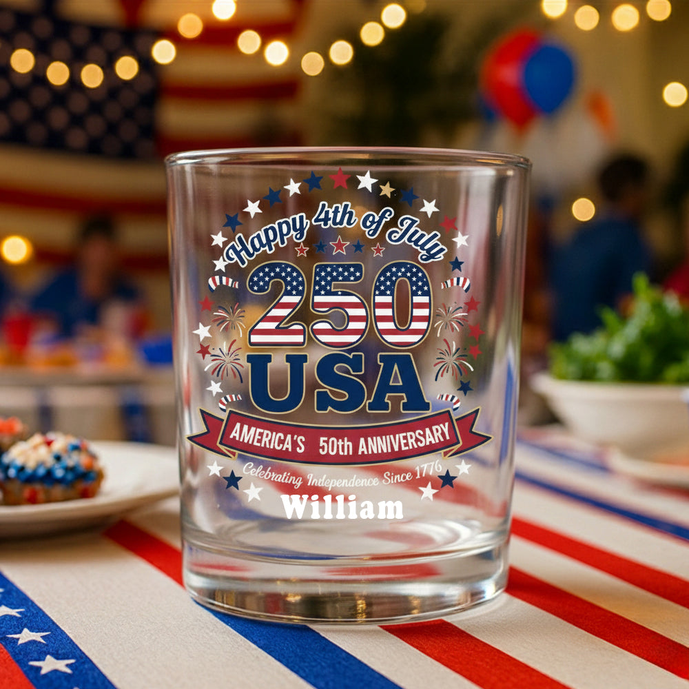 250 Years America 250th Anniversary USA 4th of July Whiskey Glass