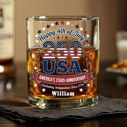 250 Years America 250th Anniversary USA 4th of July Whiskey Glass