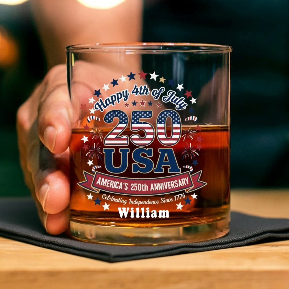 250 Years America 250th Anniversary USA 4th of July Whiskey Glass