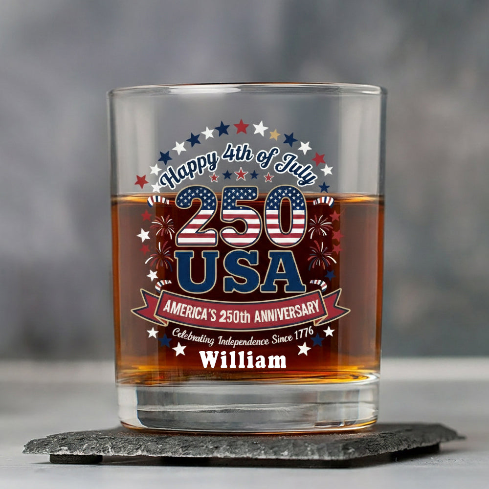 250 Years America 250th Anniversary USA 4th of July Whiskey Glass