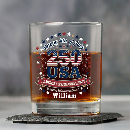 250 Years America 250th Anniversary USA 4th of July Whiskey Glass