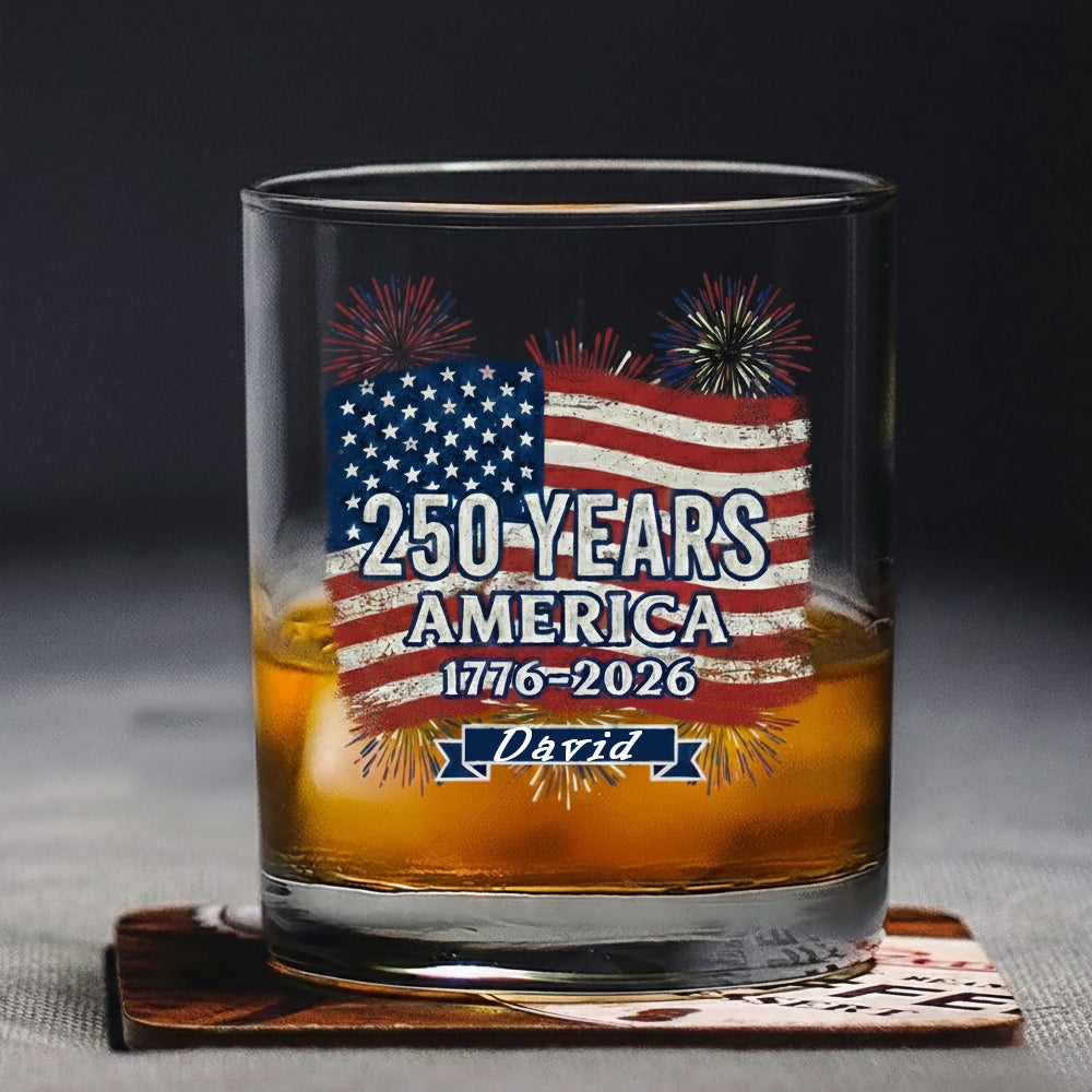 250 Years America Flag 250th Birthday 1776-2026 Whiskey Glass