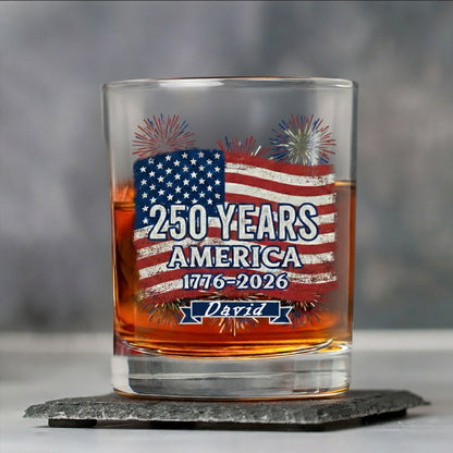 250 Years America Flag 250th Birthday 1776-2026 Whiskey Glass