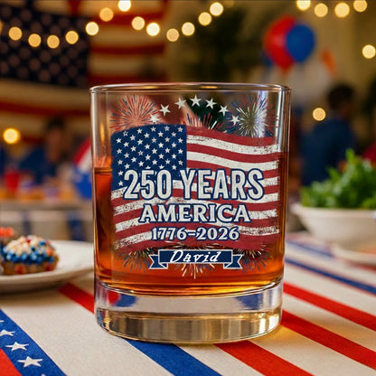 250 Years America Flag 250th Birthday 1776-2026 Whiskey Glass