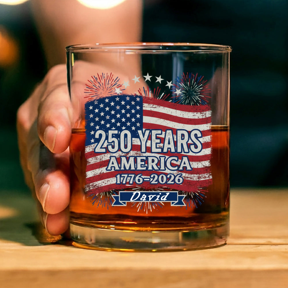 250 Years America Flag 250th Birthday 1776-2026 Whiskey Glass