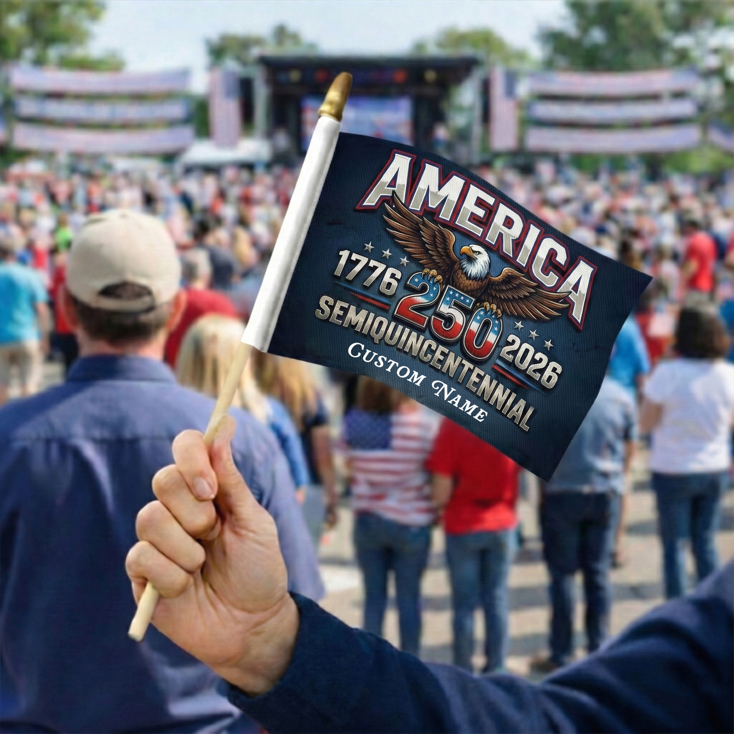 America 250 Semiquincentennial Handheld Flag – Custom Name Patriotic USA Eagle Flag 1776–2026