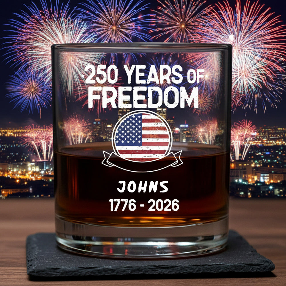 250 Years Of Freedom 250th Birthday America Flag 4th Of July Whiskey Glass