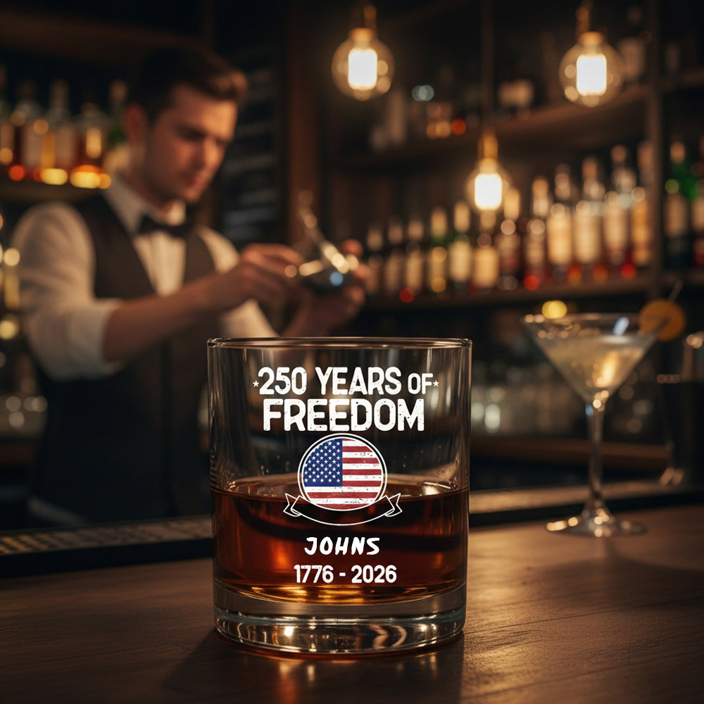 250 Years Of Freedom 250th Birthday America Flag 4th Of July Whiskey Glass