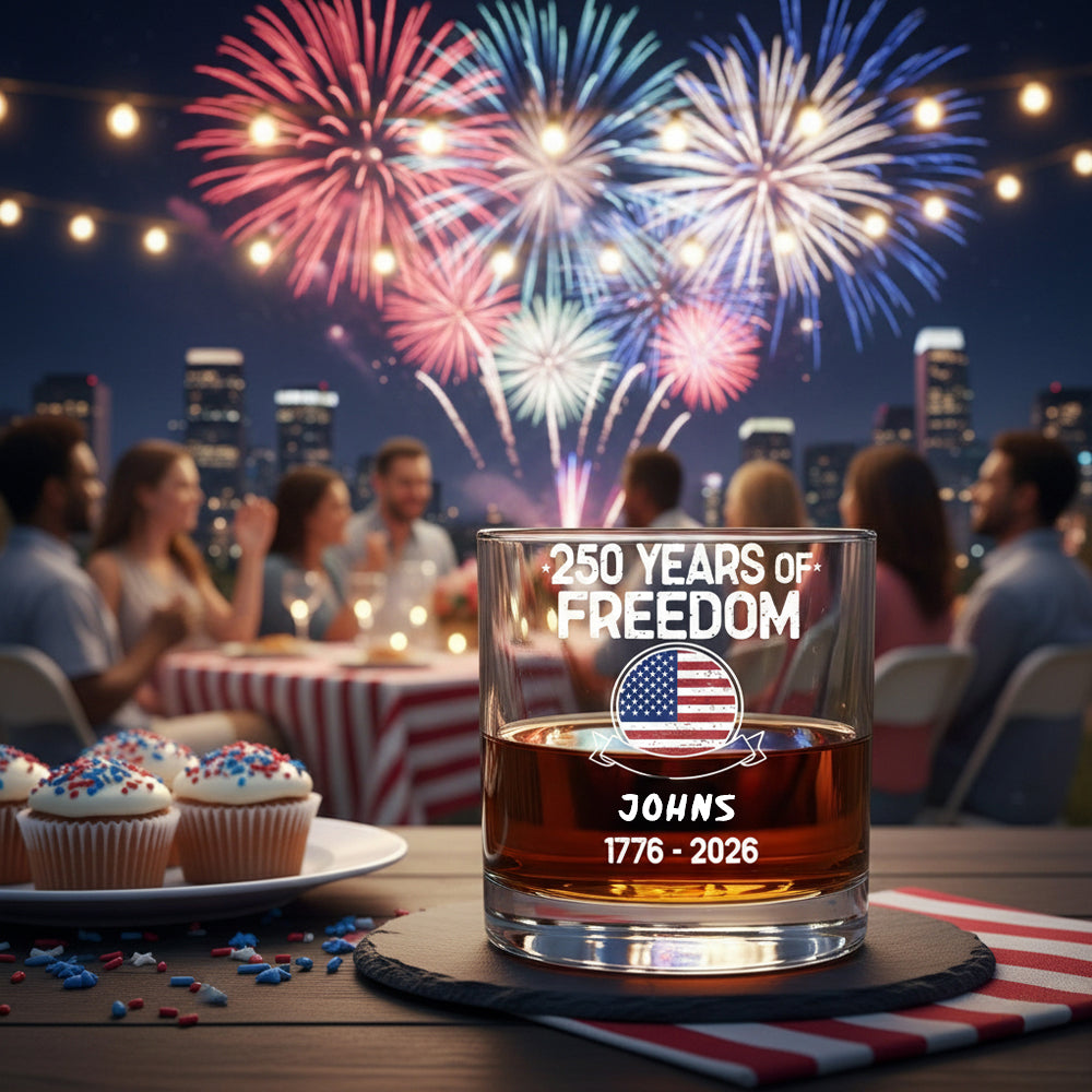 250 Years Of Freedom 250th Birthday America Flag 4th Of July Whiskey Glass