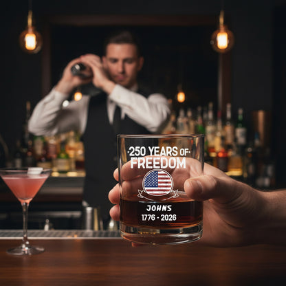 250 Years Of Freedom 250th Birthday America Flag 4th Of July Whiskey Glass