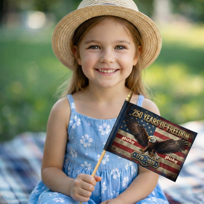 250 Years of Freedom Eagle Handheld Flag – Personalized Patriotic USA Flag 1776–2026