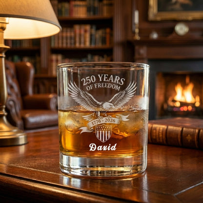 250 Years USA 250th Birthday 1776-2026 Eagle Flag Whiskey Glass