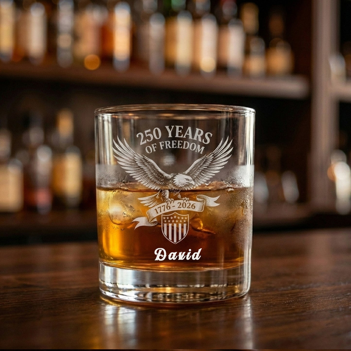250 Years USA 250th Birthday 1776-2026 Eagle Flag Whiskey Glass