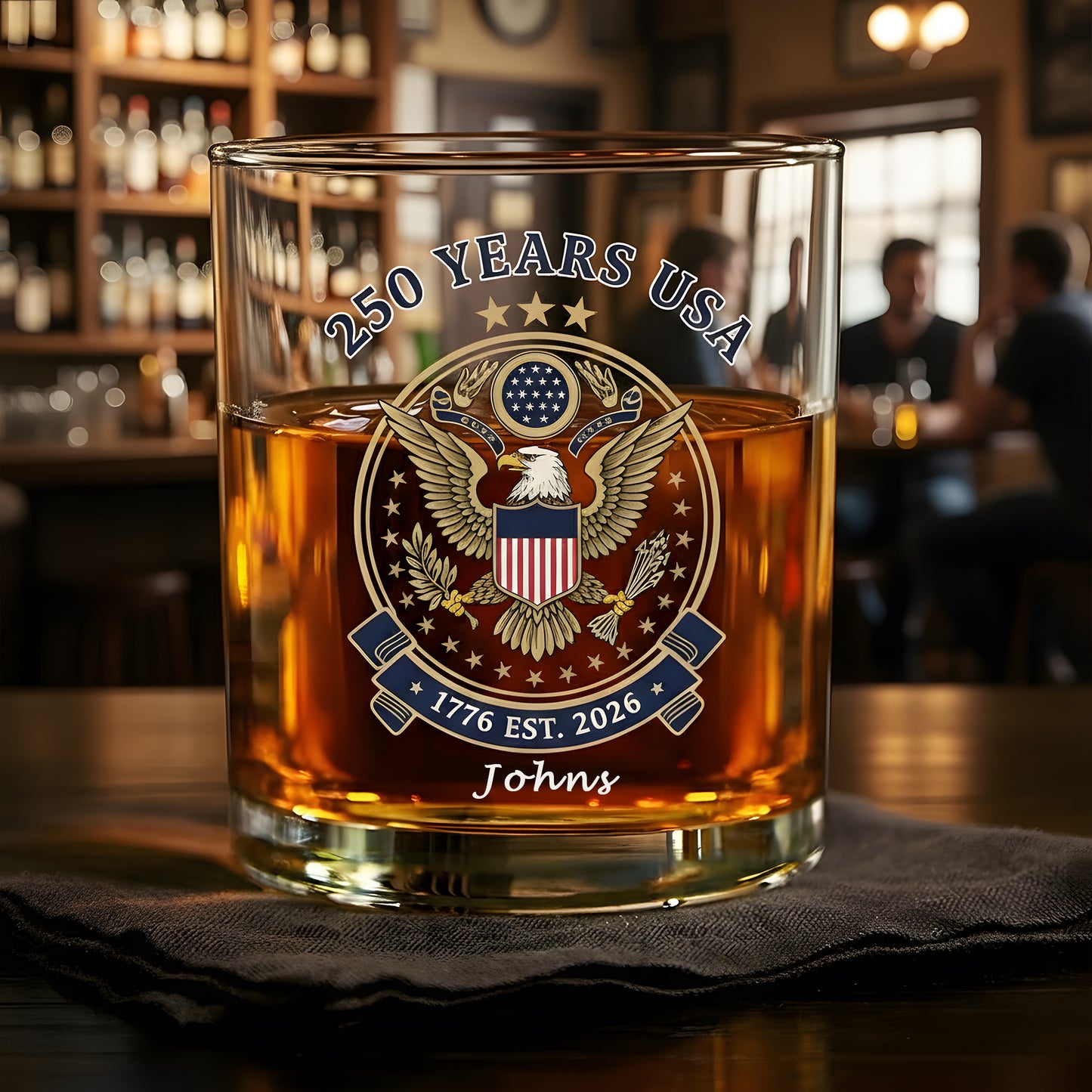 250 Years USA Bruh 250th Birthday 1776-2026 Eagle Flag Whiskey Glass