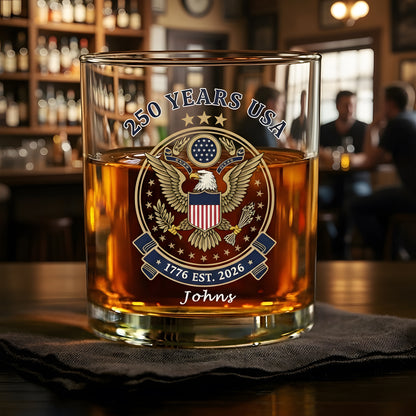 250 Years USA Bruh 250th Birthday 1776-2026 Eagle Flag Whiskey Glass