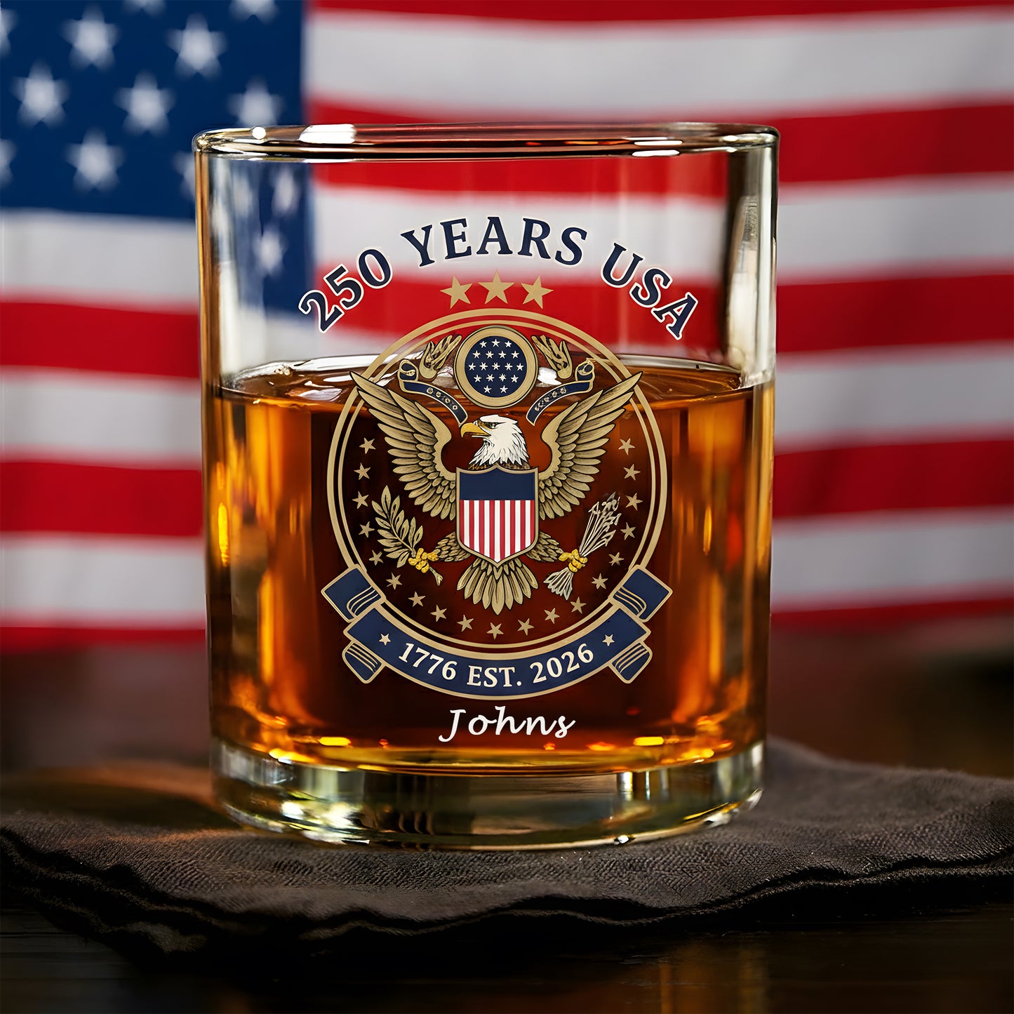 250 Years USA Bruh 250th Birthday 1776-2026 Eagle Flag Whiskey Glass