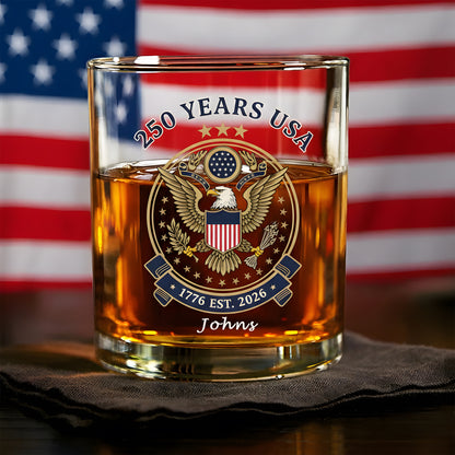 250 Years USA Bruh 250th Birthday 1776-2026 Eagle Flag Whiskey Glass