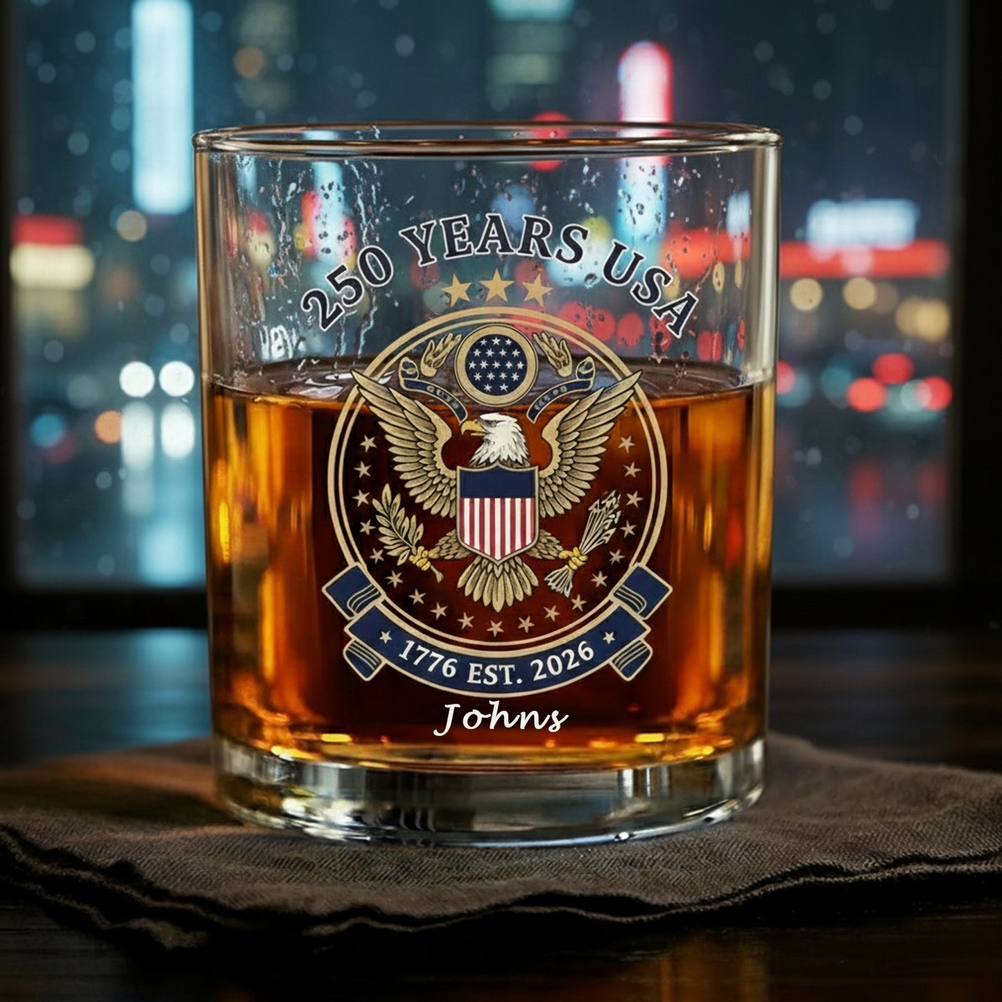 250 Years USA Bruh 250th Birthday 1776-2026 Eagle Flag Whiskey Glass