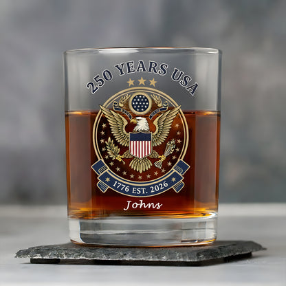 250 Years USA Bruh 250th Birthday 1776-2026 Eagle Flag Whiskey Glass