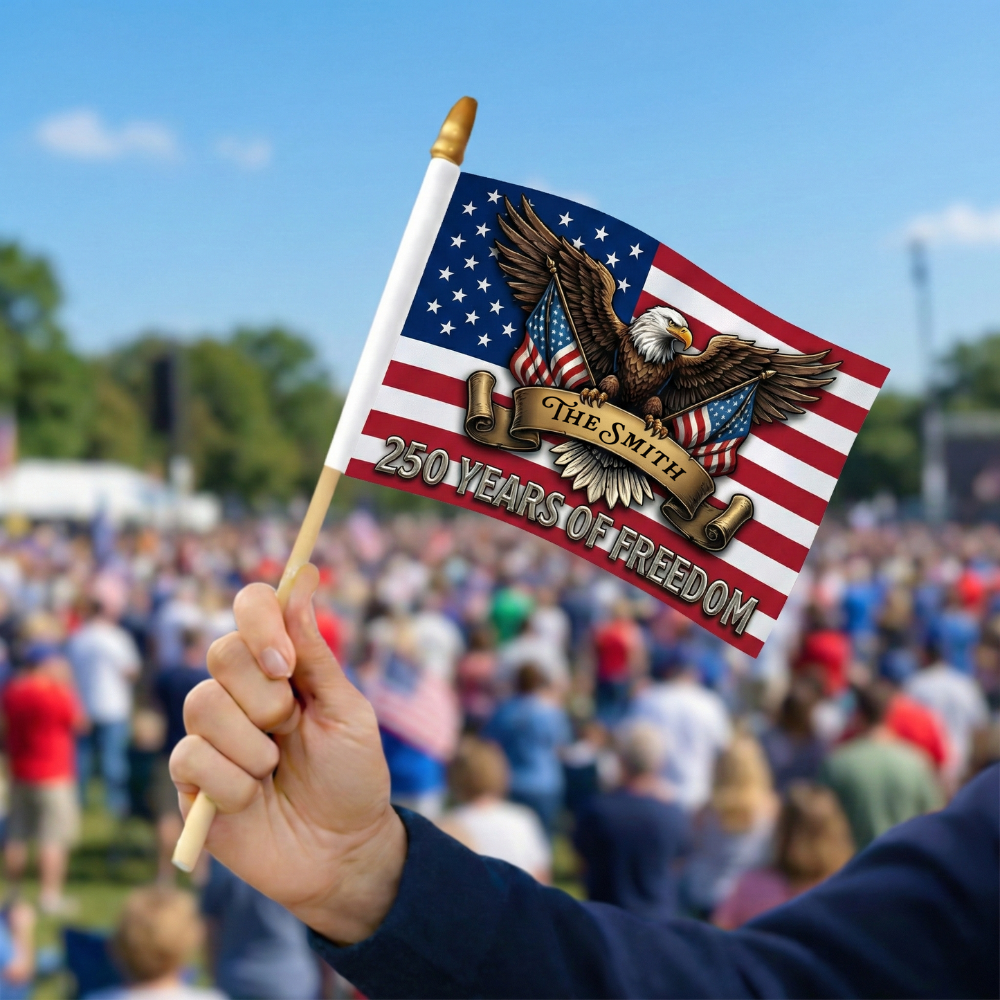 250 Years of Freedom USA Eagle Handheld Flag – Custom Name Patriotic American Flag