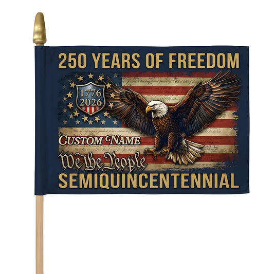 250 Years of Freedom Patriotic Handheld Flag – Custom Name USA Eagle Flag