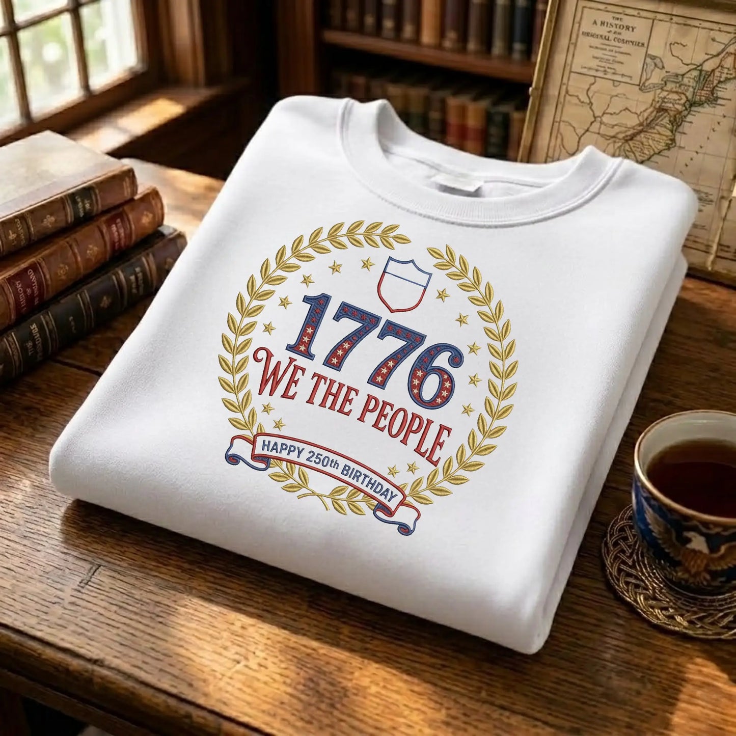 USA 250 Years Since 1776 Sweatshirt - Celebrate America Embroidered Crewneck
