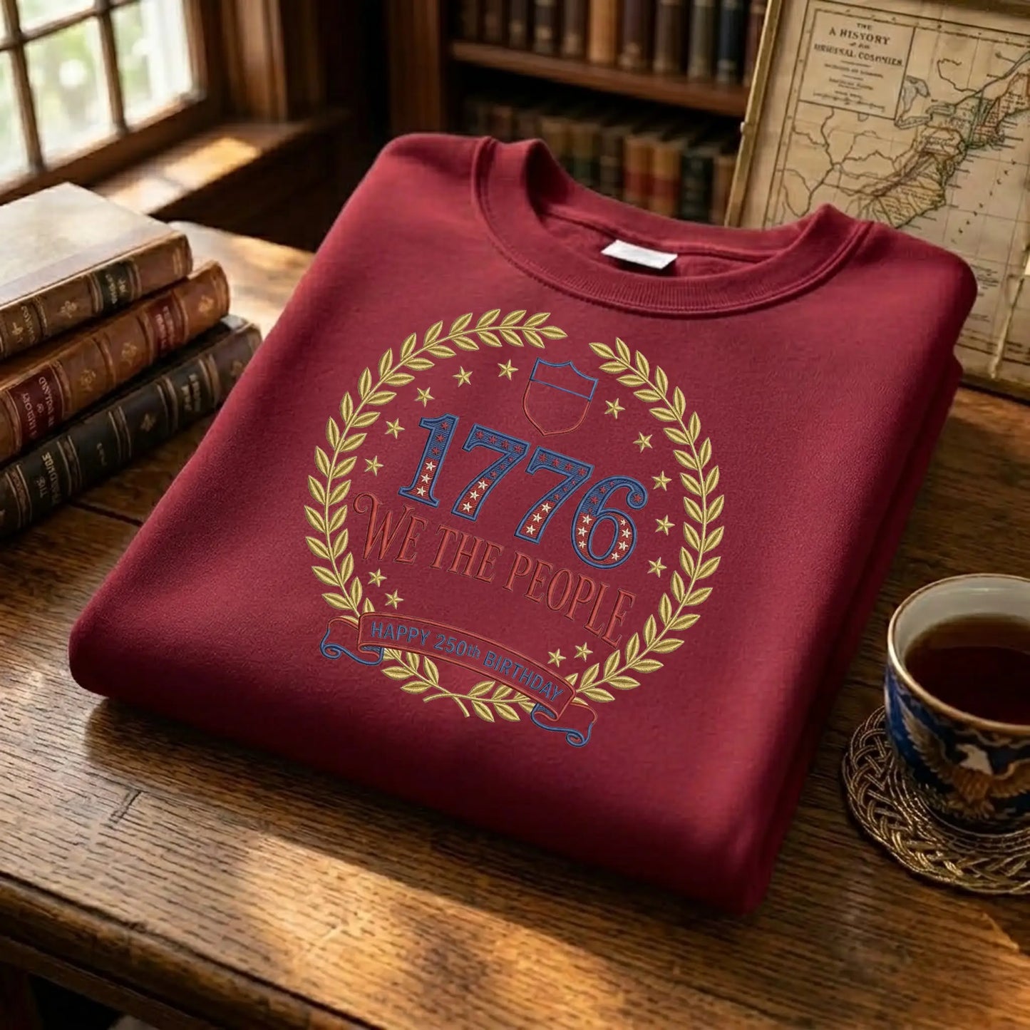 USA 250 Years Since 1776 Sweatshirt - Celebrate America Embroidered Crewneck