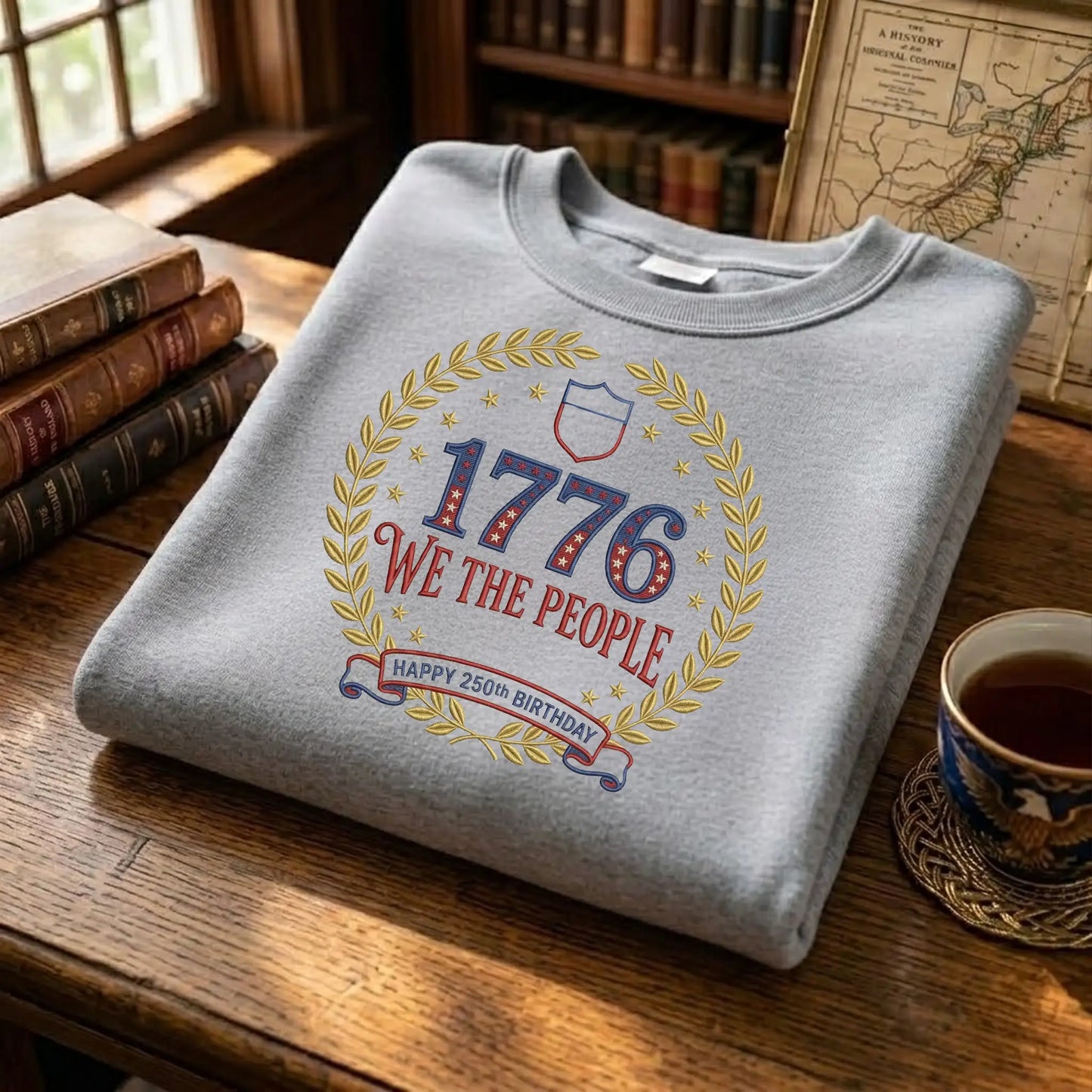 USA 250 Years Since 1776 Sweatshirt - Celebrate America Embroidered Crewneck