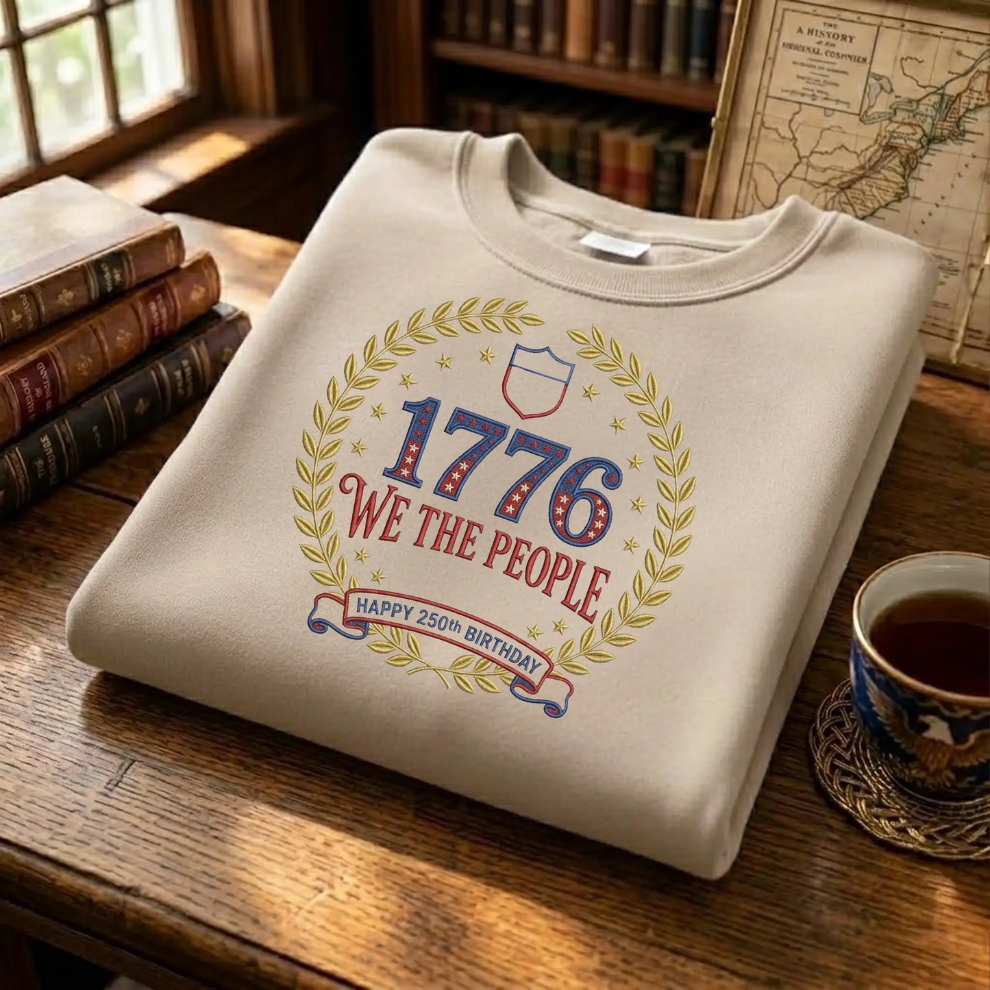 USA 250 Years Since 1776 Sweatshirt - Celebrate America Embroidered Crewneck