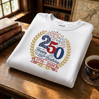 USA 250 Years Patriotic Sweatshirt - Independence Day Embroidered Flag Crewneck