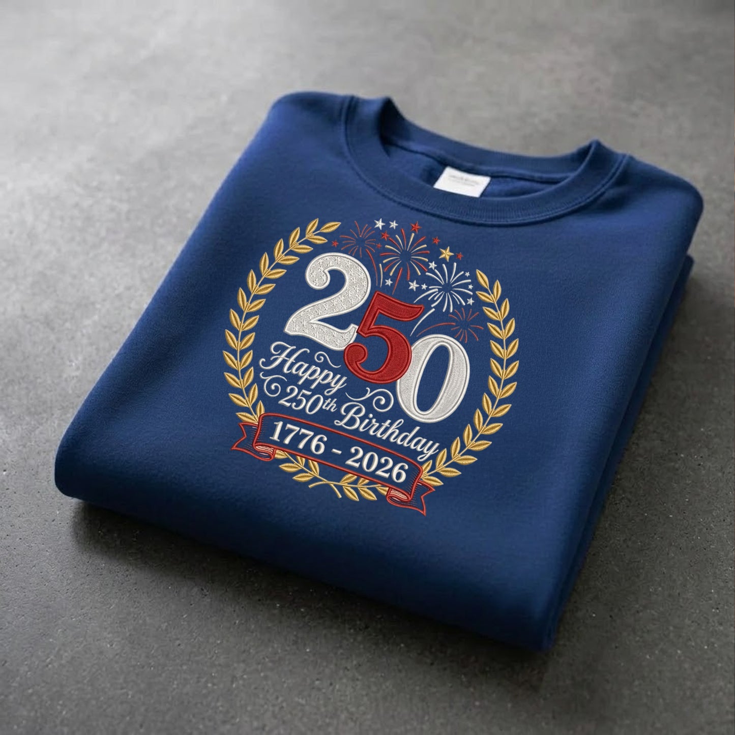 USA 250 Years Patriotic Sweatshirt - Independence Day Embroidered Flag Crewneck