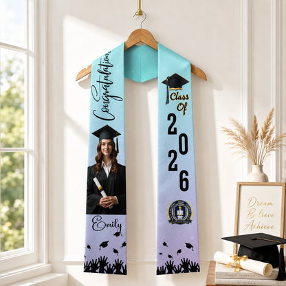 Personalized Graduation Stole – Custom Photo, Name and Year