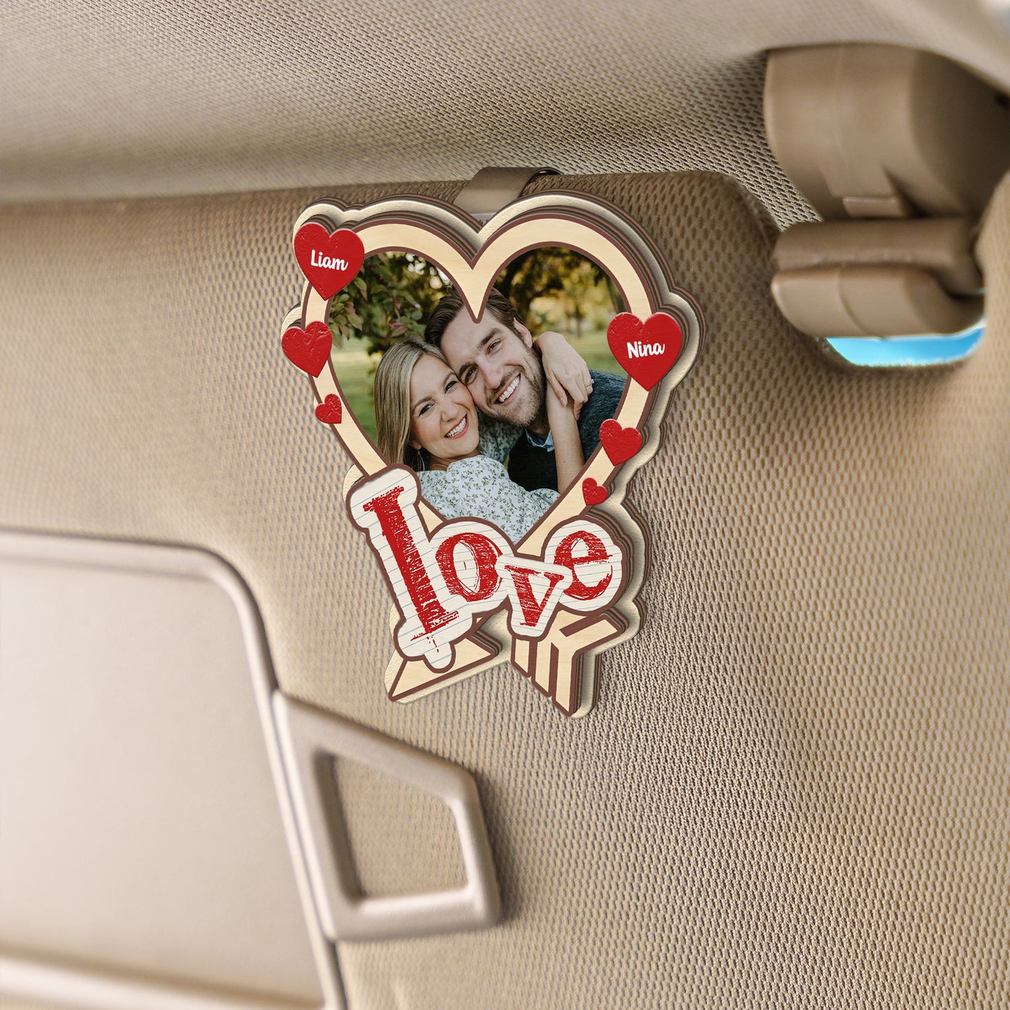 A Daily Love Reminder – Romantic Car Gift for Couples – Personalized Photo 2-Layer Wooden Car Clip