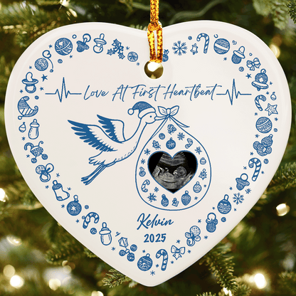 Obstetric Ultrasound Personalized Heart Shape Ceramic Ornament