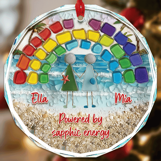 Personalized Shore Of Love Couple Glass Acrylic Ornament