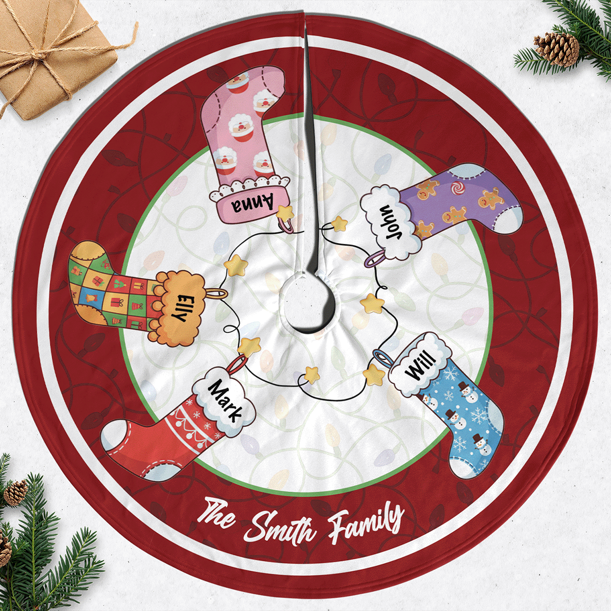 Personalized Family's Stockings Christmas Tree Skirt