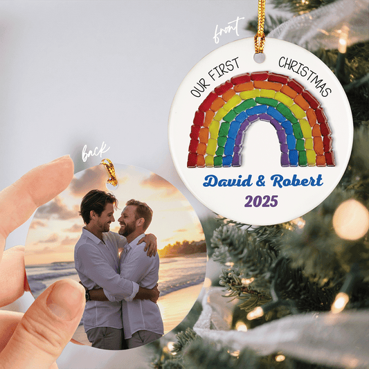 LGBT Our First Christmas As A Married Rainbow Couple Ceramic Acrylic Ornament