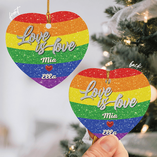 LGBT Personalized Love Is Love Ceramic Acrylic Ornament