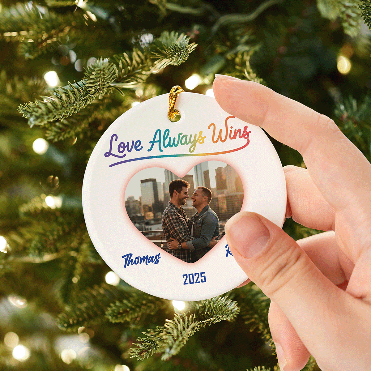 Personalized Love Wins Ceramic Ornament