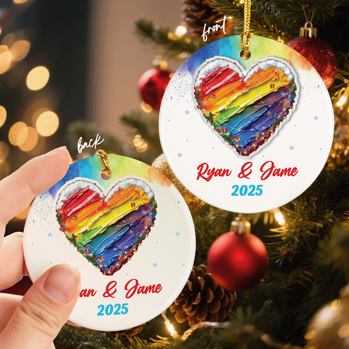 Personalized Rainbow Christmas Ceramic Acrylic Ornament