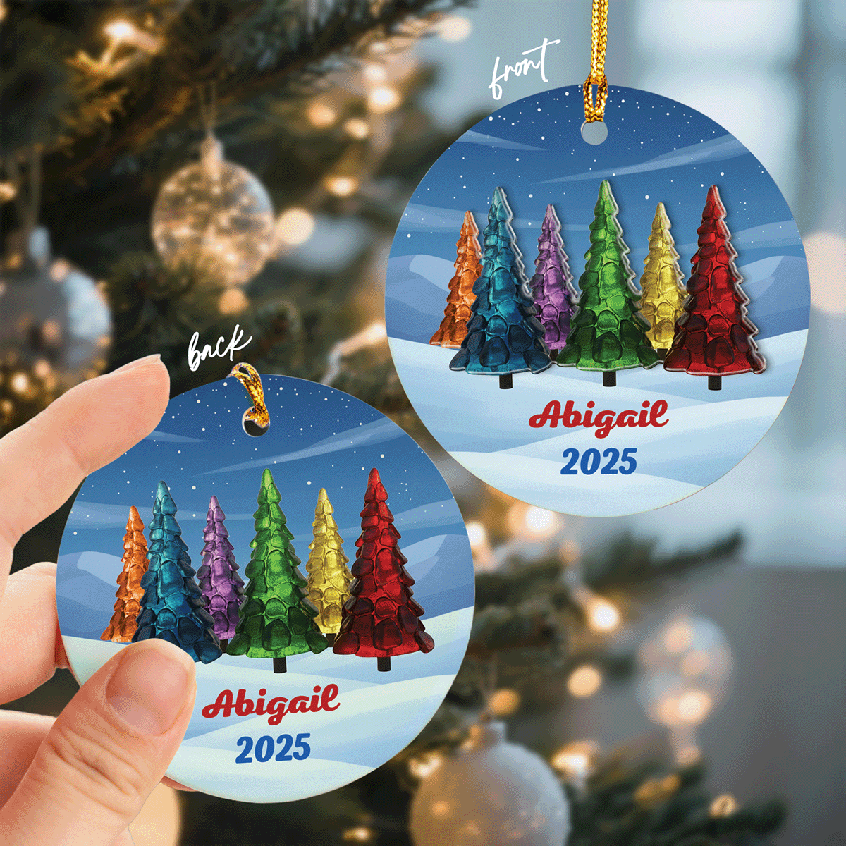 Personalized Rainbow Christmas Tree Ceramic Acrylic Ornament