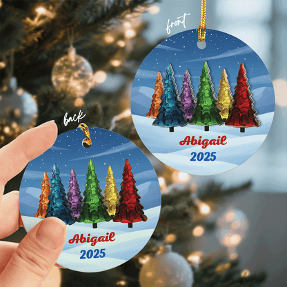Personalized Rainbow Christmas Tree Ceramic Acrylic Ornament