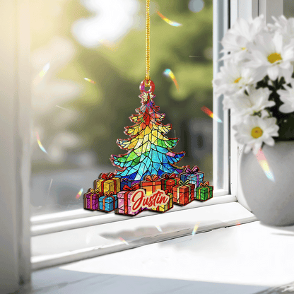 Personalized Rainbow Christmas Wood And Hologram Ornament