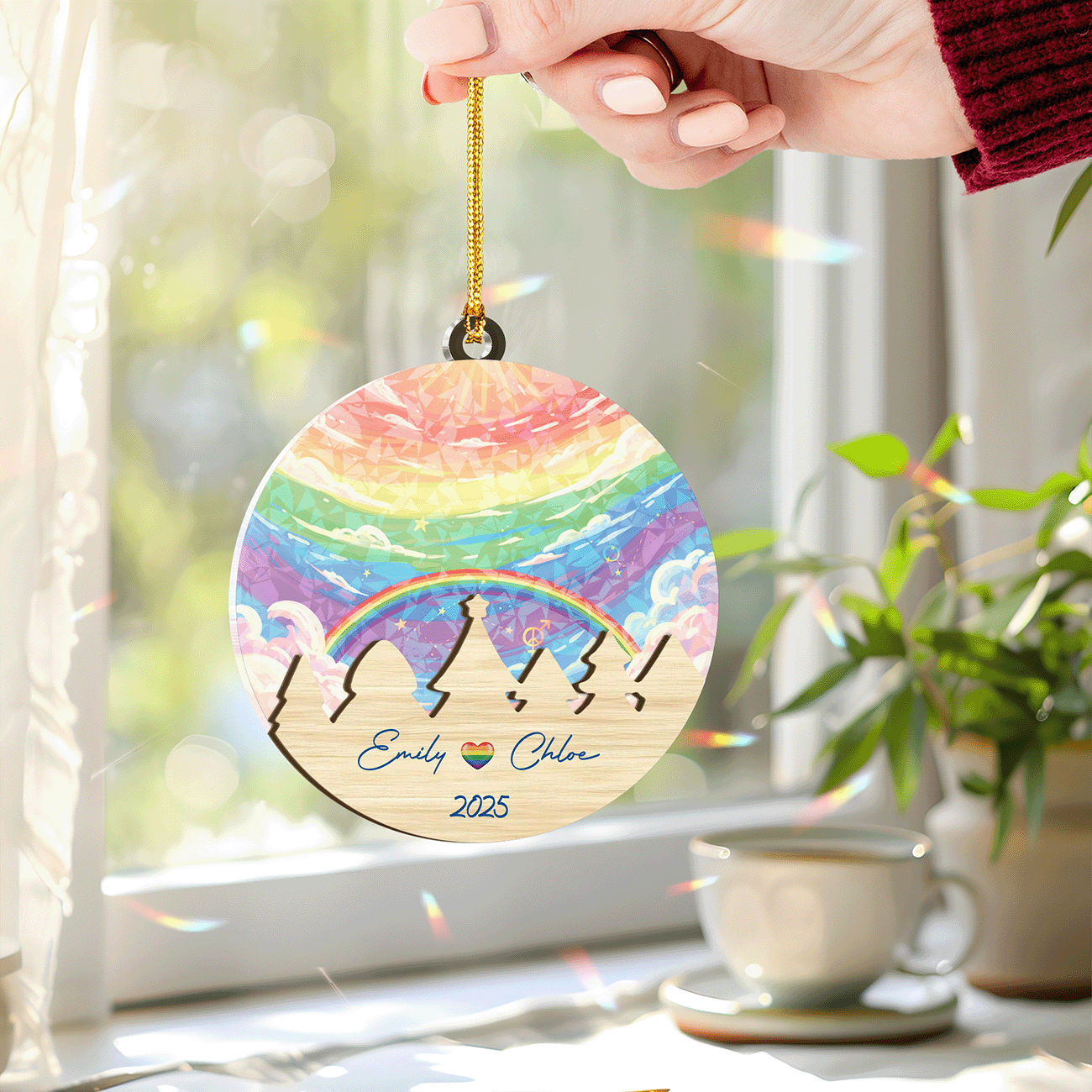 Rainbow Ever After Wood And Hologram Ornament