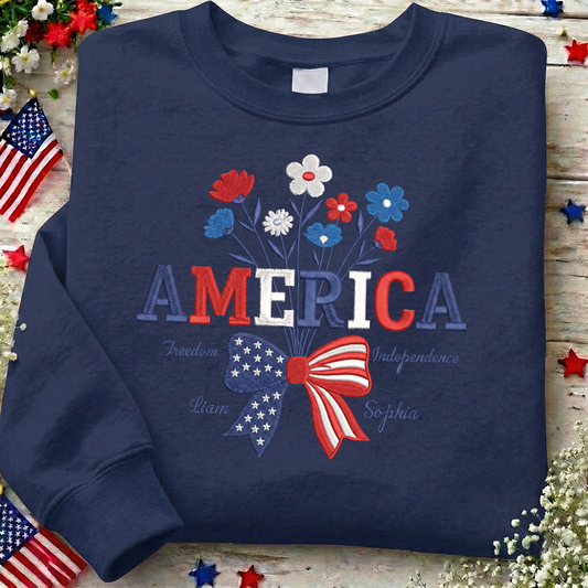 1776-2026 America 250 Years Floral Sweatshirt - Embroidered Patriotic Celebration Pullover