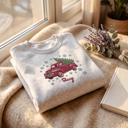 Personalized Embroidered Vintage Christmas Truck Sweatshirt with Custom Name