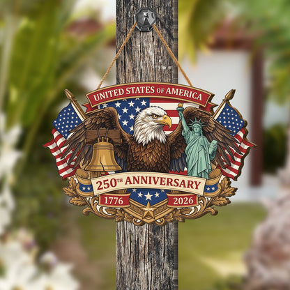 United States 250th Anniversary Patriotic Wooden Door Sign – Independence Day Decor – Personalized Family Keepsake